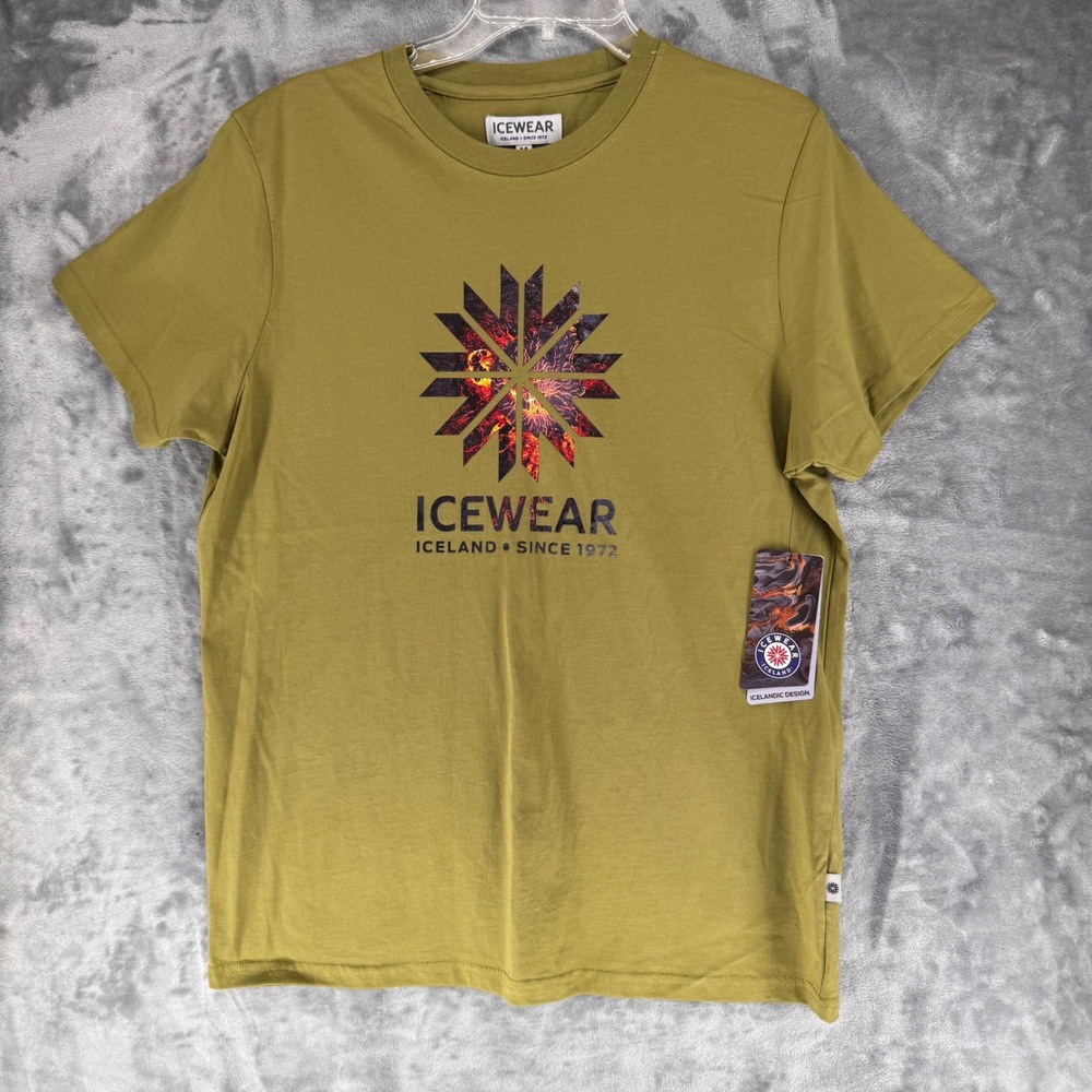ICEWEAR Iceland Since 1972 Mens T Shirt Graphic Print Short Sleeve Green Medium